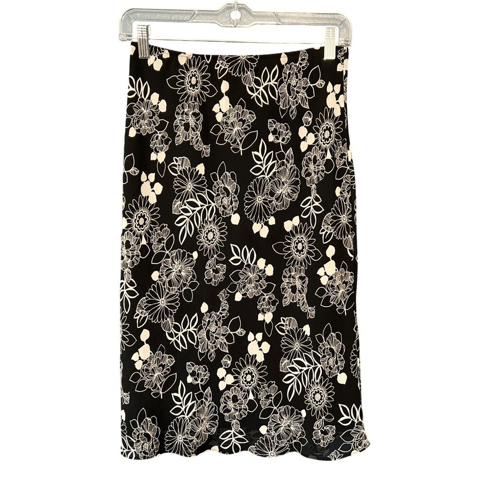Apostrophe Black & White Floral A-Line Skirt Wrinkle-Free Travel Ready - Picture 3 of 5